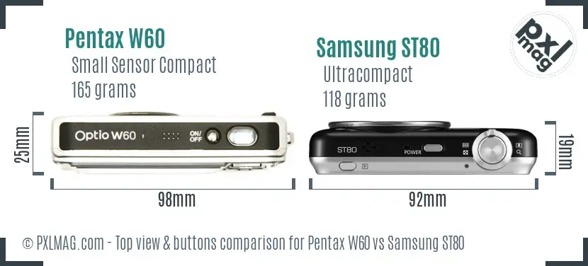 Pentax W60 vs Samsung ST80 top view buttons comparison