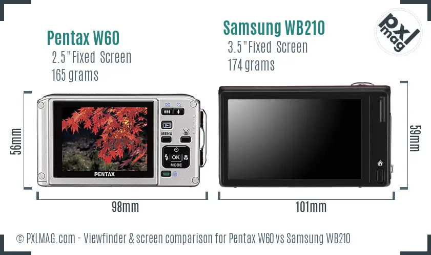 Pentax W60 vs Samsung WB210 Screen and Viewfinder comparison Pentax W60 vs Samsung WB210 Screen and Viewfinder comparison