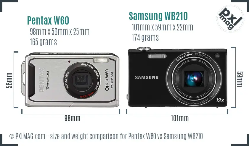 Pentax W60 vs Samsung WB210 size comparison Pentax W60 vs Samsung WB210 size comparison