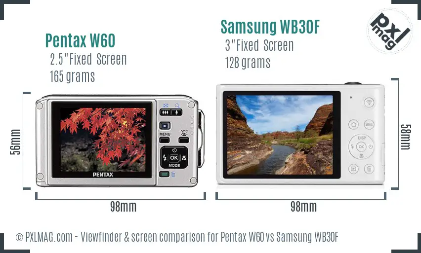 Pentax W60 vs Samsung WB30F Screen and Viewfinder comparison Pentax W60 vs Samsung WB30F Screen and Viewfinder comparison