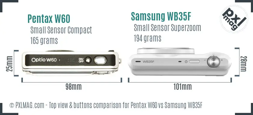 Pentax W60 vs Samsung WB35F top view buttons comparison