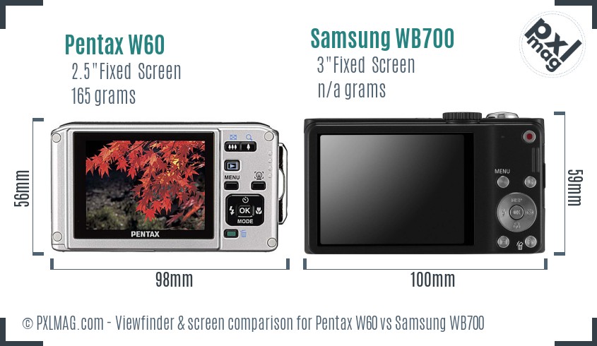 Pentax W60 vs Samsung WB700 Screen and Viewfinder comparison