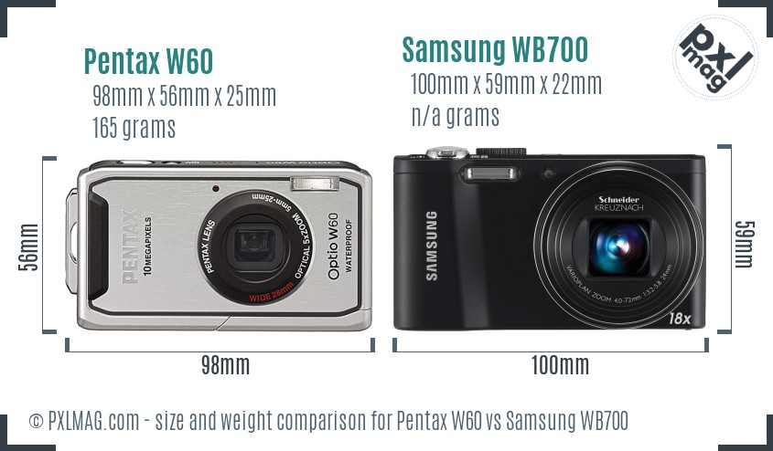 Pentax W60 vs Samsung WB700 size comparison Pentax W60 vs Samsung WB700 size comparison