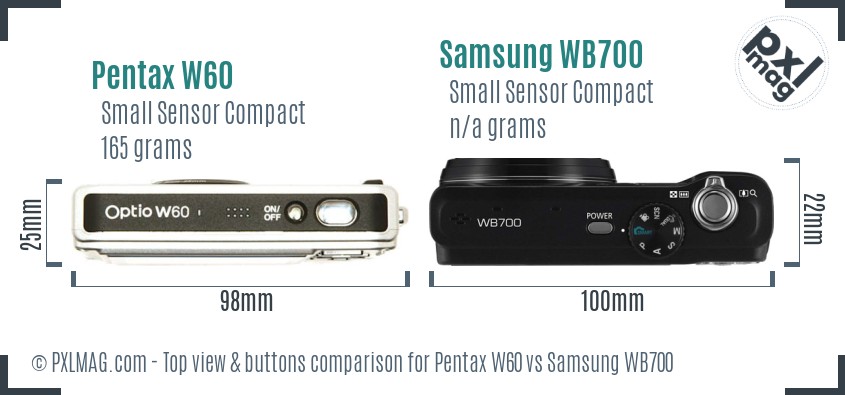 Pentax W60 vs Samsung WB700 top view buttons comparison