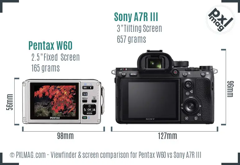 Pentax W60 vs Sony A7R III Screen and Viewfinder comparison Pentax W60 vs Sony A7R III Screen and Viewfinder comparison
