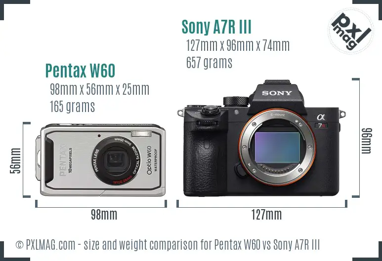 Pentax W60 vs Sony A7R III size comparison Pentax W60 vs Sony A7R III size comparison