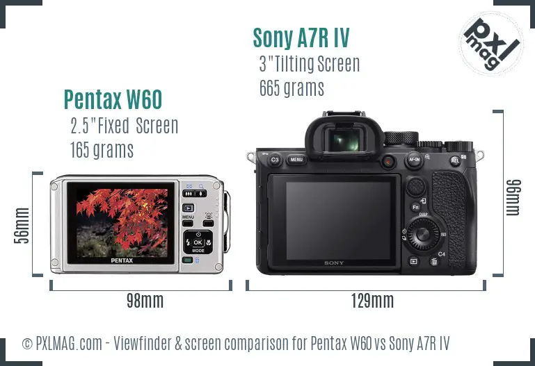 Pentax W60 vs Sony A7R IV Screen and Viewfinder comparison