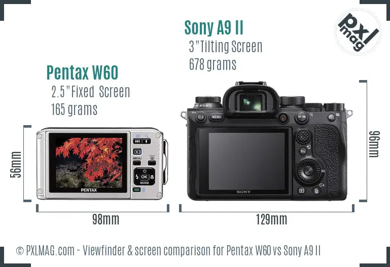 Pentax W60 vs Sony A9 II Screen and Viewfinder comparison