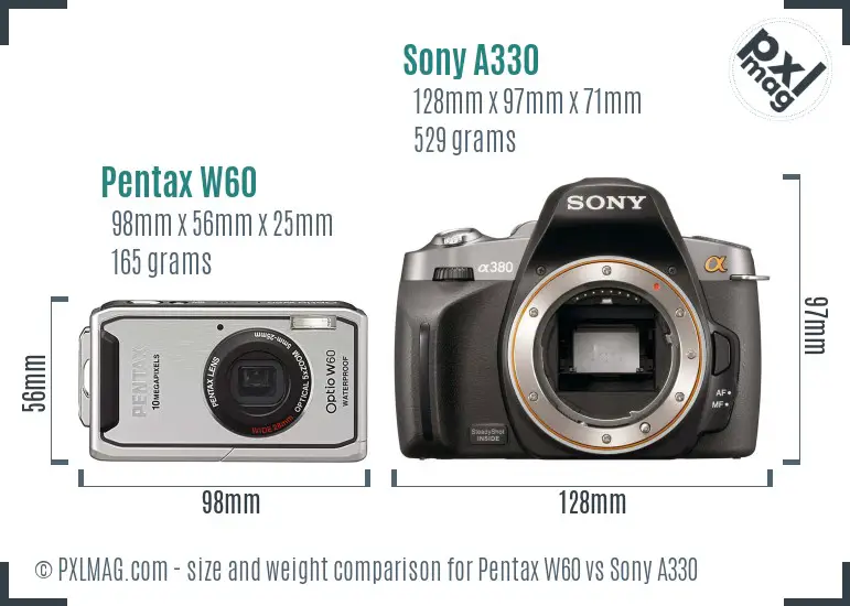 Pentax W60 vs Sony A330 size comparison
