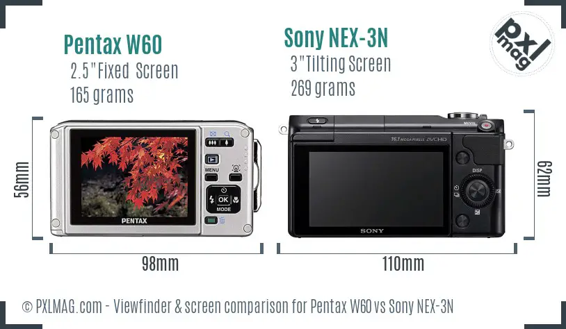 Pentax W60 vs Sony NEX-3N Screen and Viewfinder comparison