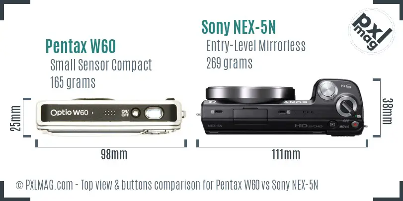 Pentax W60 vs Sony NEX-5N top view buttons comparison