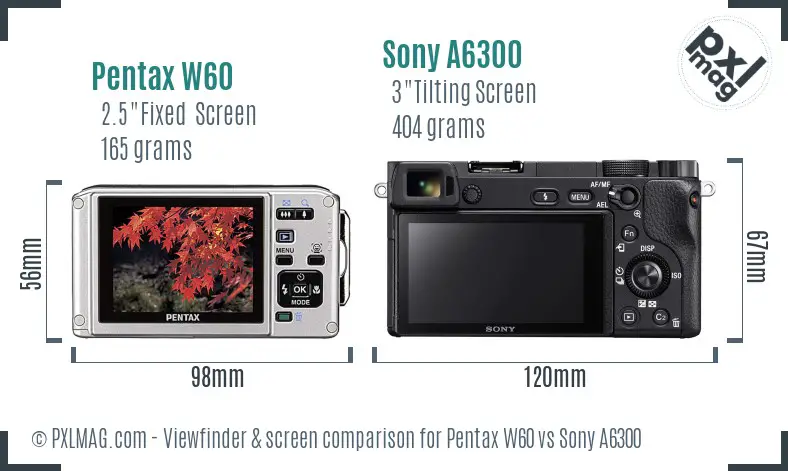 Pentax W60 vs Sony A6300 Screen and Viewfinder comparison