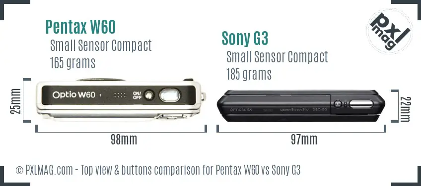 Pentax W60 vs Sony G3 top view buttons comparison