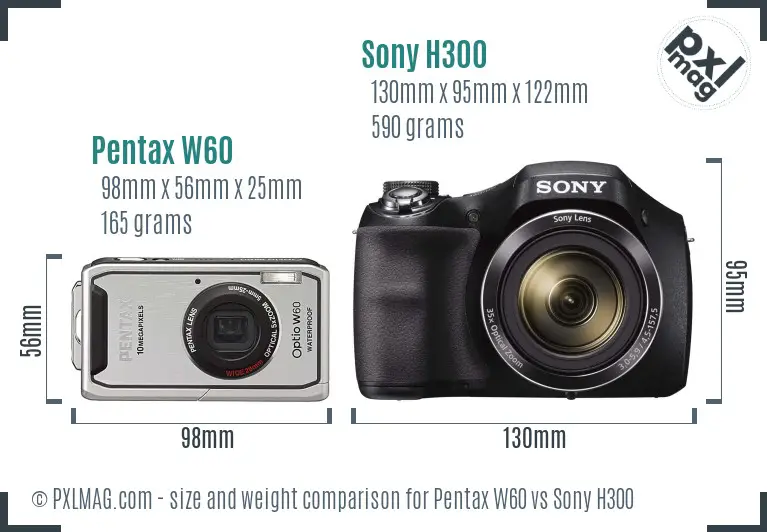 Pentax W60 vs Sony H300 size comparison