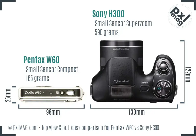 Pentax W60 vs Sony H300 top view buttons comparison