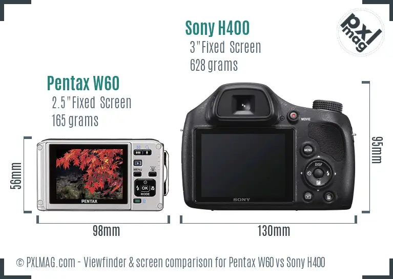 Pentax W60 vs Sony H400 Screen and Viewfinder comparison