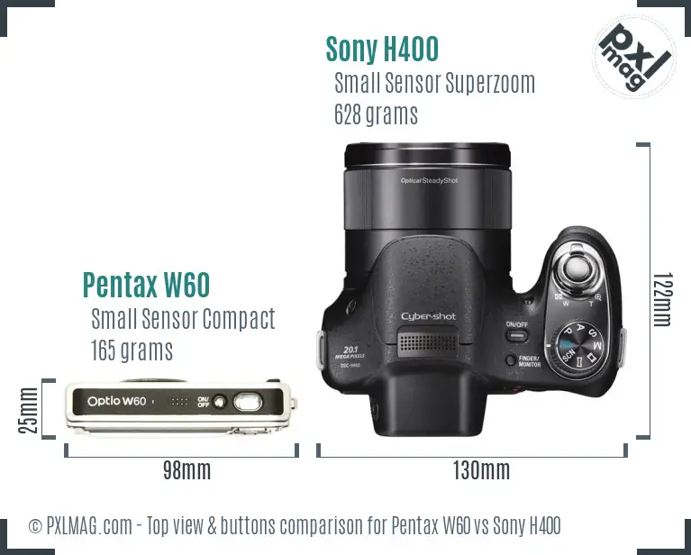 Pentax W60 vs Sony H400 top view buttons comparison