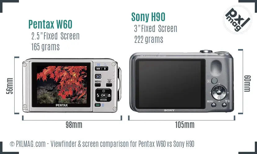 Pentax W60 vs Sony H90 Screen and Viewfinder comparison