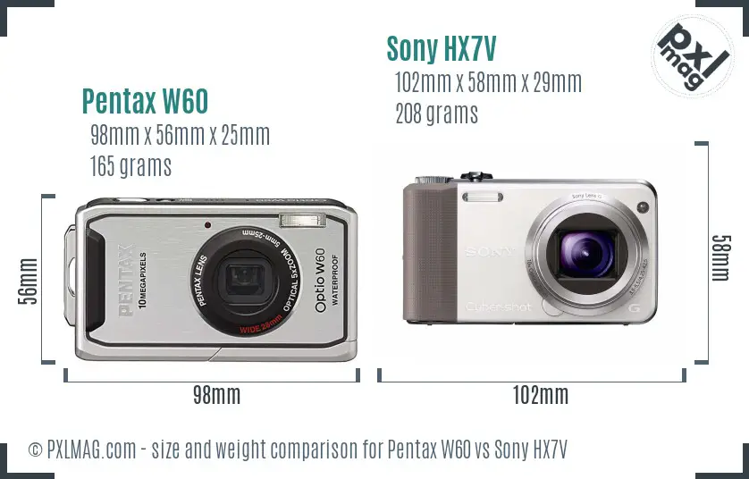 Pentax W60 vs Sony HX7V size comparison