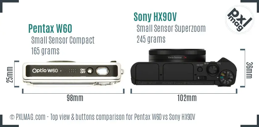 Pentax W60 vs Sony HX90V top view buttons comparison