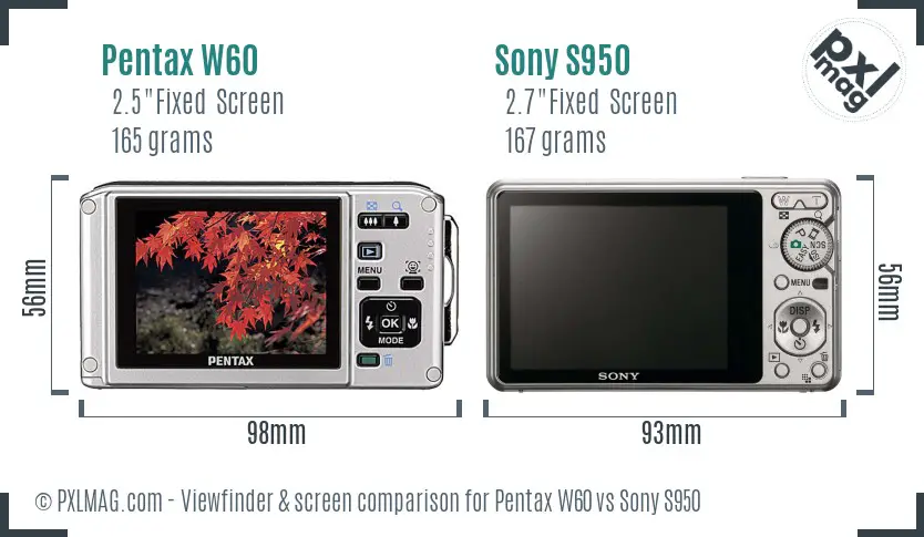 Pentax W60 vs Sony S950 Screen and Viewfinder comparison Pentax W60 vs Sony S950 Screen and Viewfinder comparison