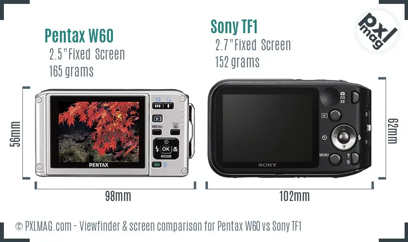 Pentax W60 vs Sony TF1 Screen and Viewfinder comparison