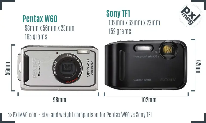 Pentax W60 vs Sony TF1 size comparison