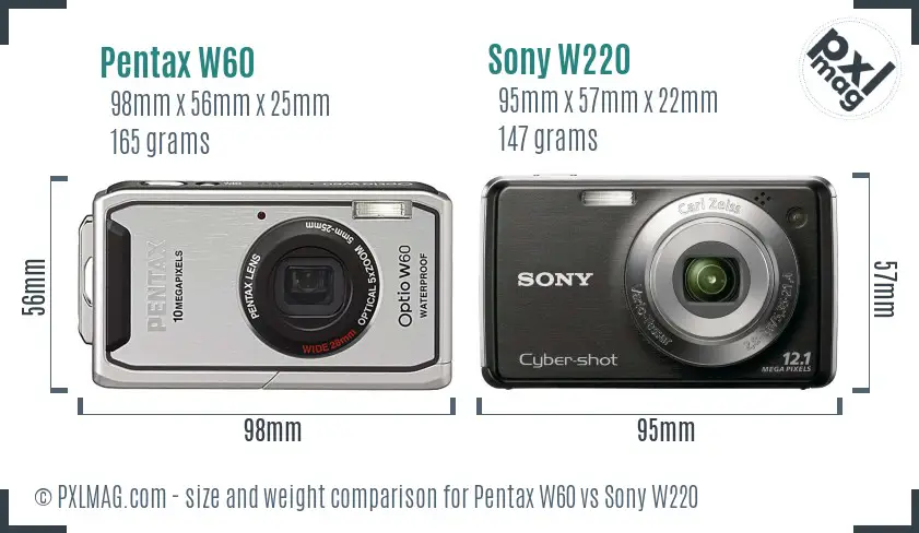 Pentax W60 vs Sony W220 size comparison