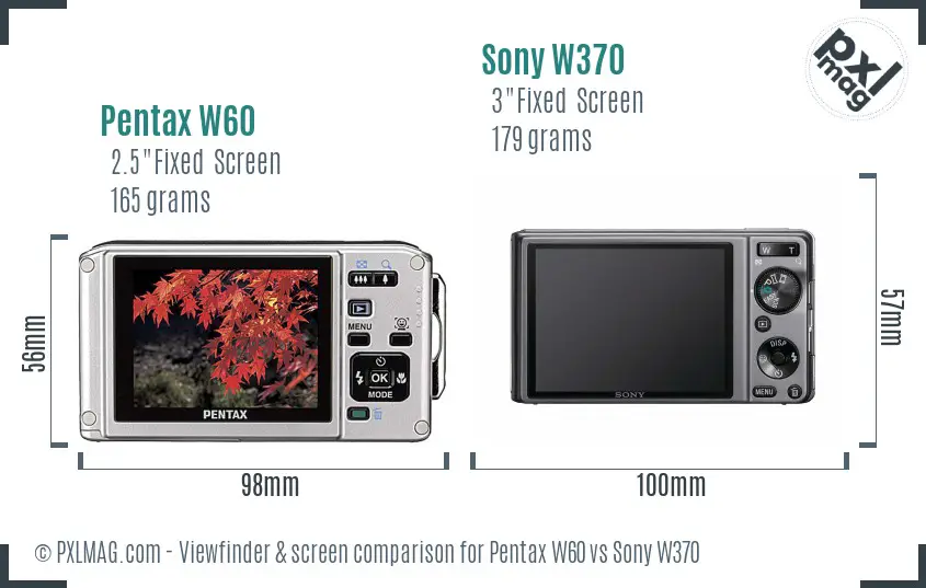 Pentax W60 vs Sony W370 Screen and Viewfinder comparison Pentax W60 vs Sony W370 Screen and Viewfinder comparison