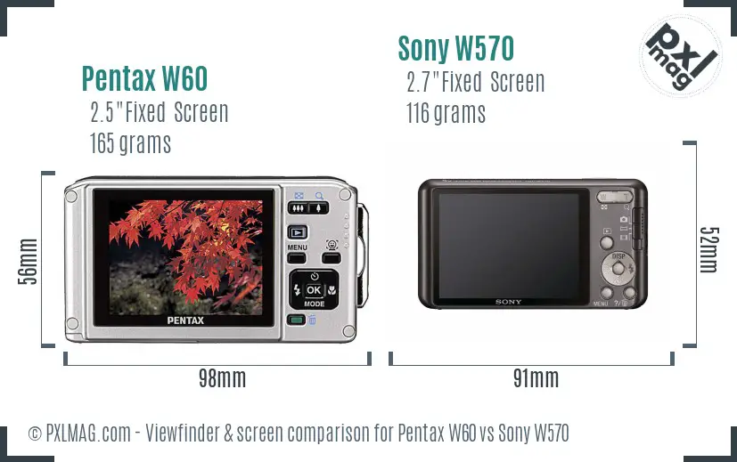 Pentax W60 vs Sony W570 Screen and Viewfinder comparison