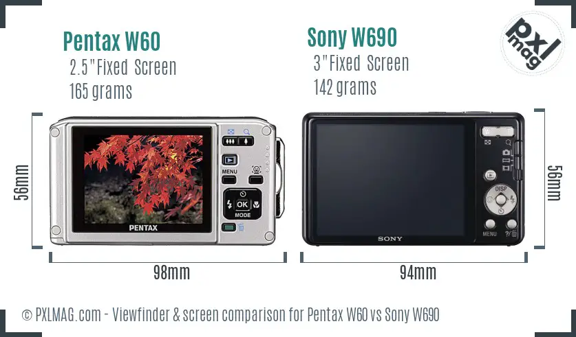 Pentax W60 vs Sony W690 Screen and Viewfinder comparison