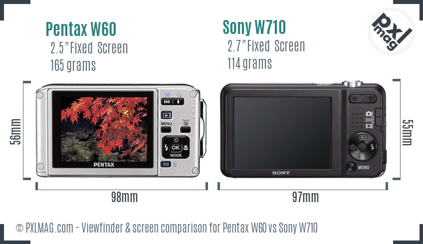 Pentax W60 vs Sony W710 Screen and Viewfinder comparison
