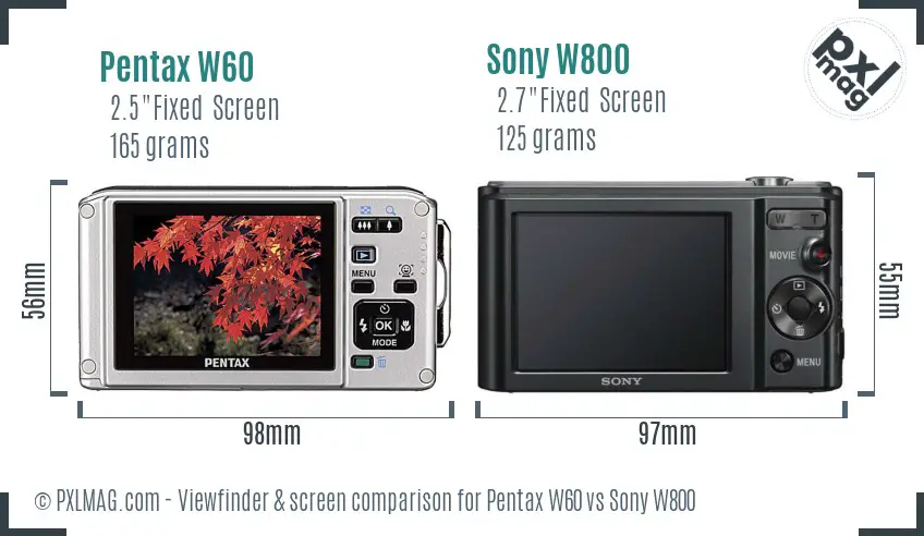 Pentax W60 vs Sony W800 Screen and Viewfinder comparison