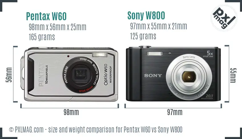 Pentax W60 vs Sony W800 size comparison