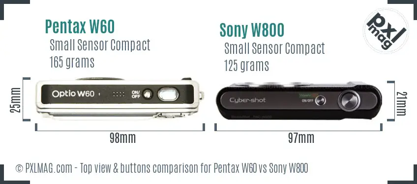Pentax W60 vs Sony W800 top view buttons comparison