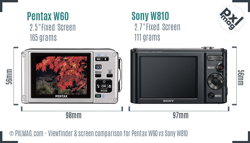 Pentax W60 vs Sony W810 Screen and Viewfinder comparison