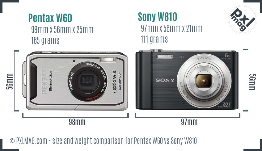 Pentax W60 vs Sony W810 size comparison Pentax W60 vs Sony W810 size comparison