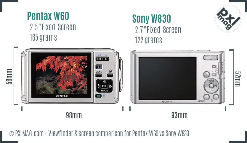 Pentax W60 vs Sony W830 Screen and Viewfinder comparison Pentax W60 vs Sony W830 Screen and Viewfinder comparison