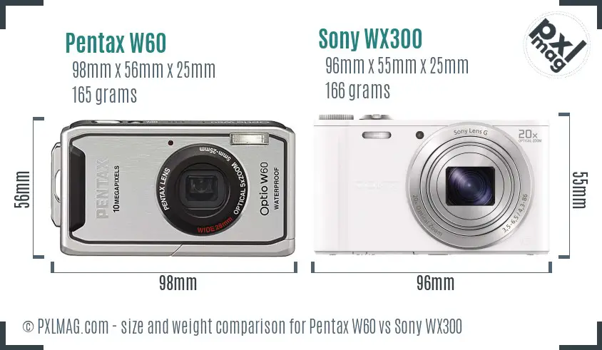 Pentax W60 vs Sony WX300 size comparison