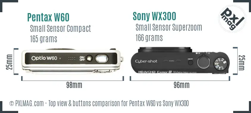 Pentax W60 vs Sony WX300 top view buttons comparison