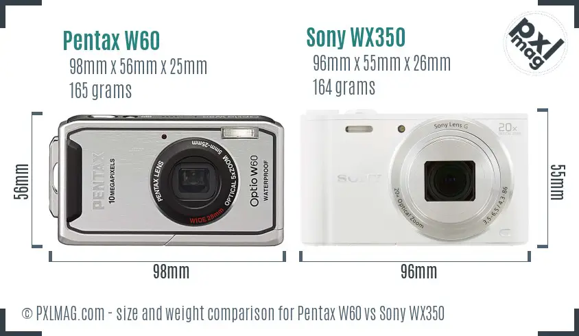 Pentax W60 vs Sony WX350 size comparison
