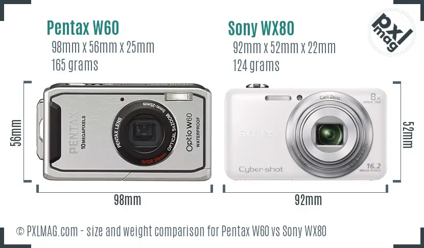 Pentax W60 vs Sony WX80 size comparison