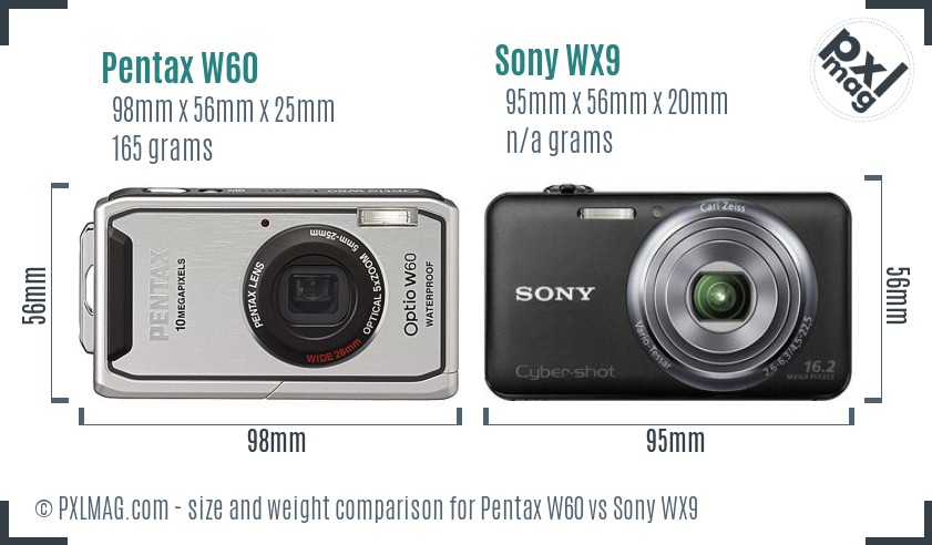 Pentax W60 vs Sony WX9 size comparison