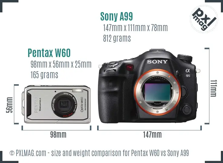 Pentax W60 vs Sony A99 size comparison Pentax W60 vs Sony A99 size comparison
