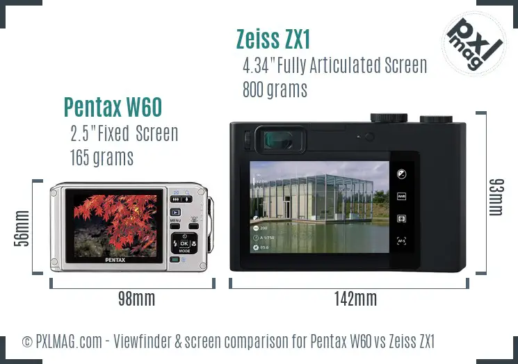 Pentax W60 vs Zeiss ZX1 Screen and Viewfinder comparison Pentax W60 vs Zeiss ZX1 Screen and Viewfinder comparison