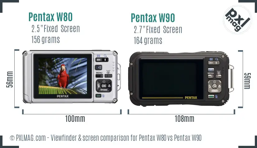 Pentax W80 vs Pentax W90 Screen and Viewfinder comparison