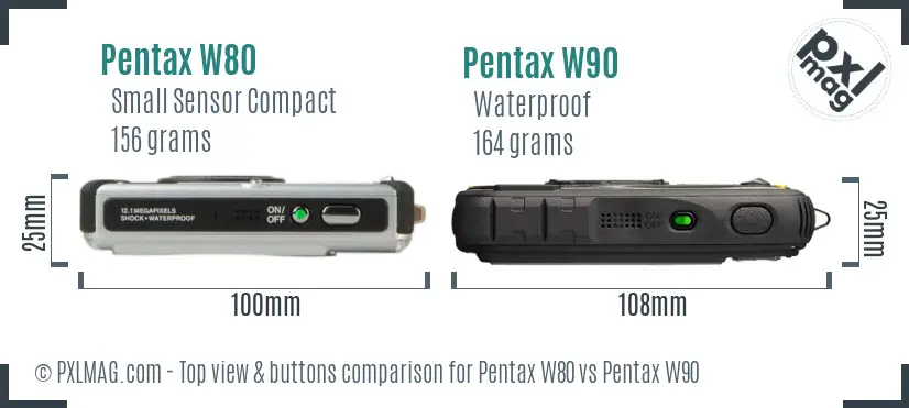 Pentax W80 vs Pentax W90 top view buttons comparison