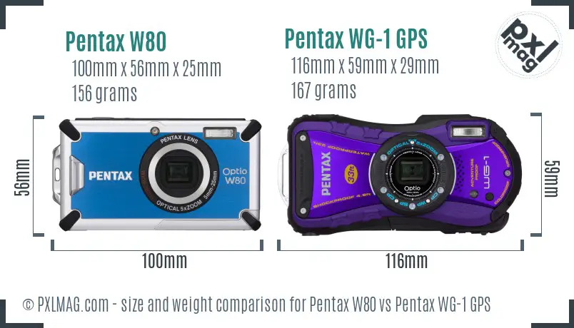 Pentax W80 vs Pentax WG-1 GPS size comparison