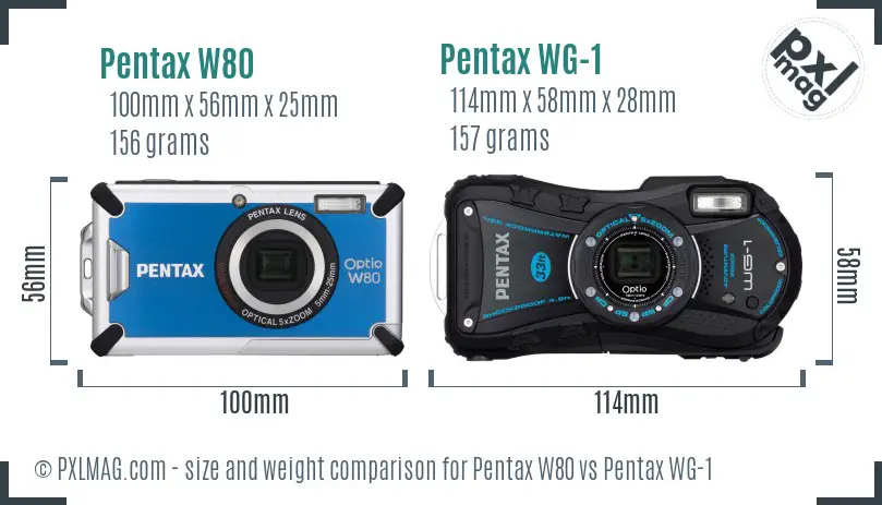 Pentax W80 vs Pentax WG-1 size comparison