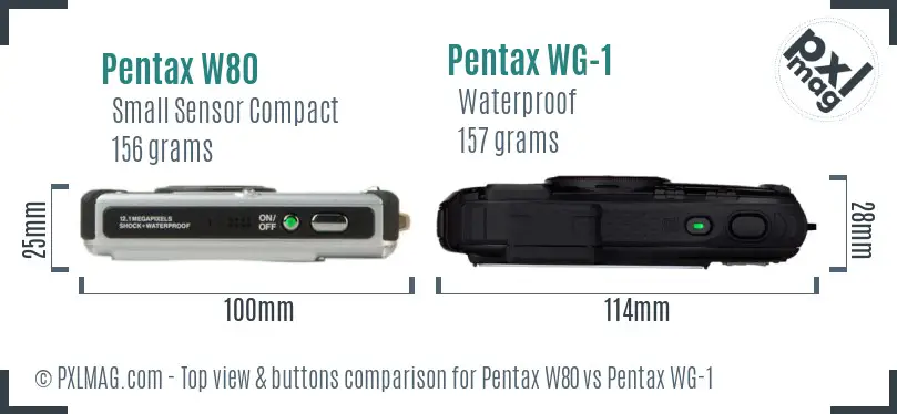 Pentax W80 vs Pentax WG-1 top view buttons comparison